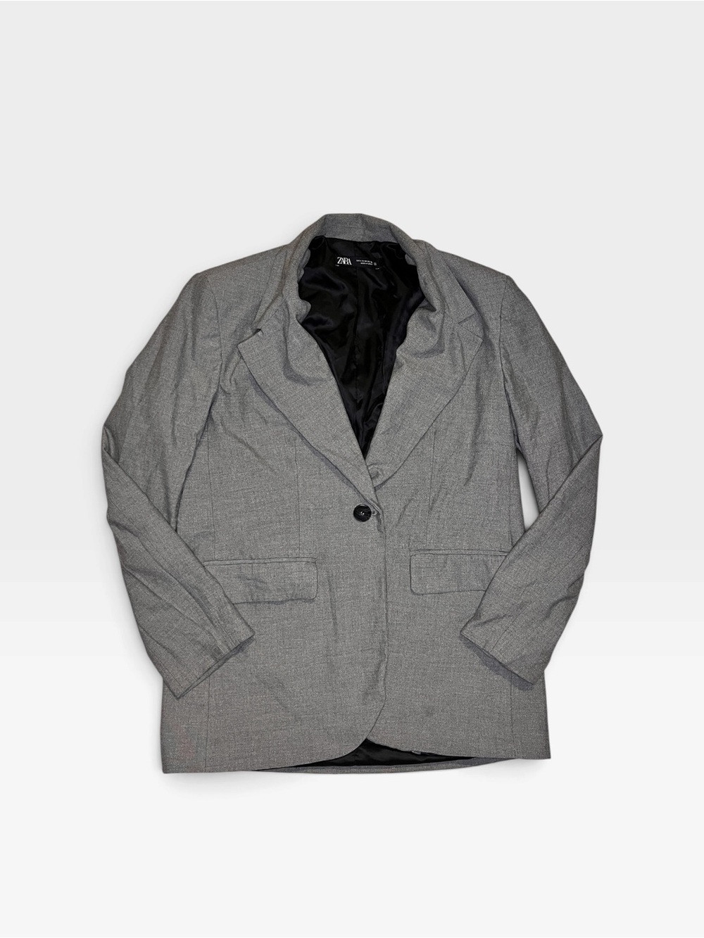 Zara Gray Single-Button Notch Lapel Blazer with Shoulder Pads